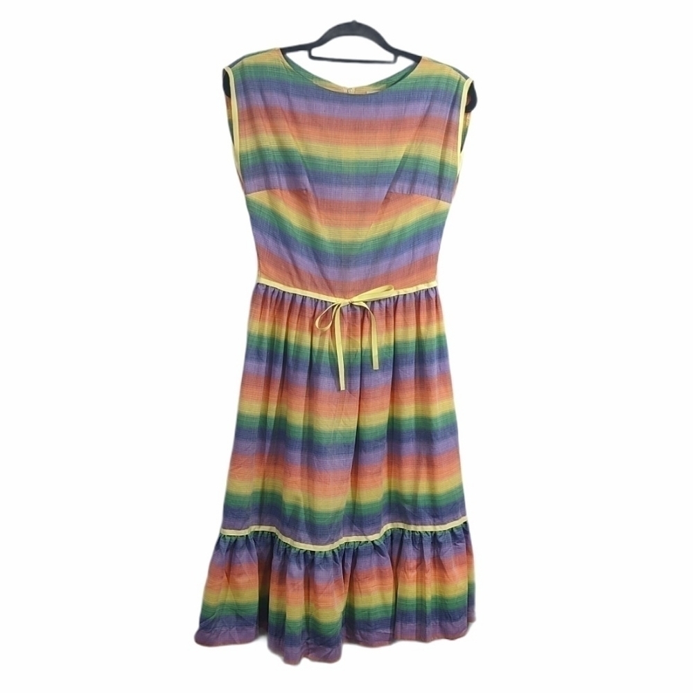 Vintage Pat Pnemo Rainbow Ribbon Ruffle Dress